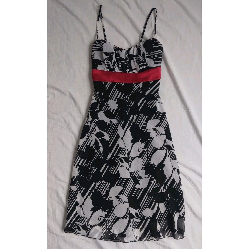 Studio Y Dress Black White Floral Red Ribbon Whimsigoth Y2K Women's Size XS